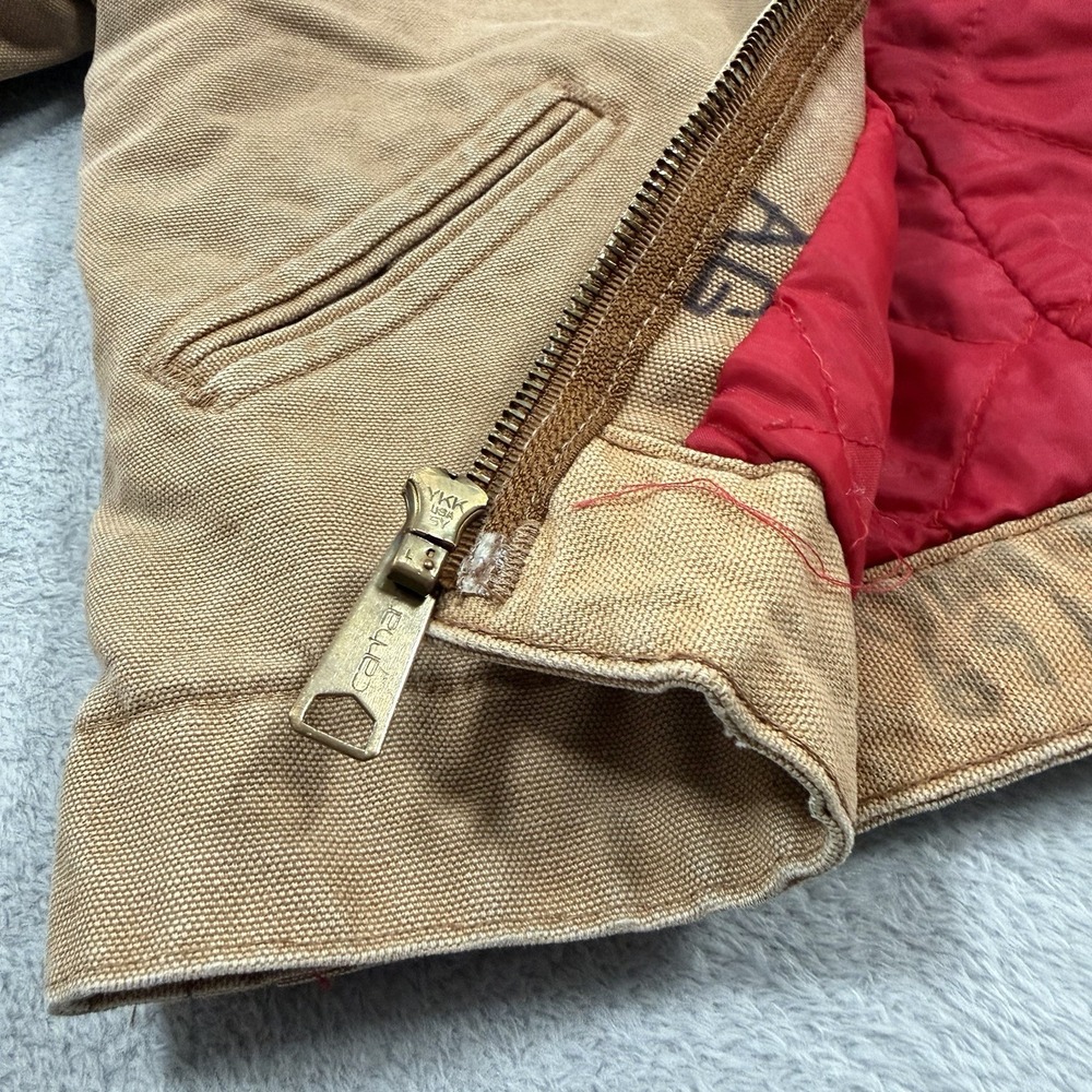 Vintage Carhartt Detroit Jacket Youth Boys 5Y Tan Quilted Red Lined Canvas 90s - Picture 7 of 11